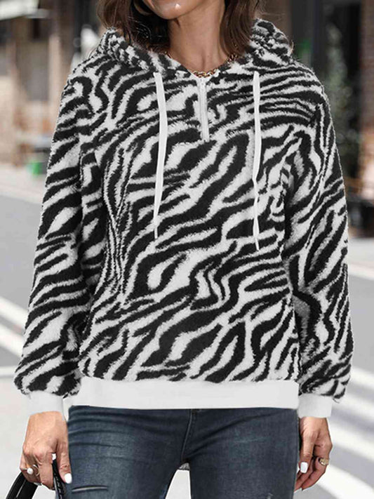 Women's Printed Drawstring Long Sleeve Hoodie Zebra