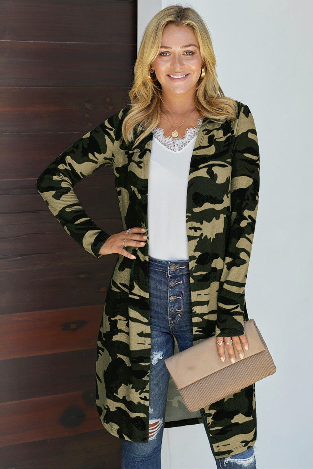 Women's Printed Open Front Longline Cardigan