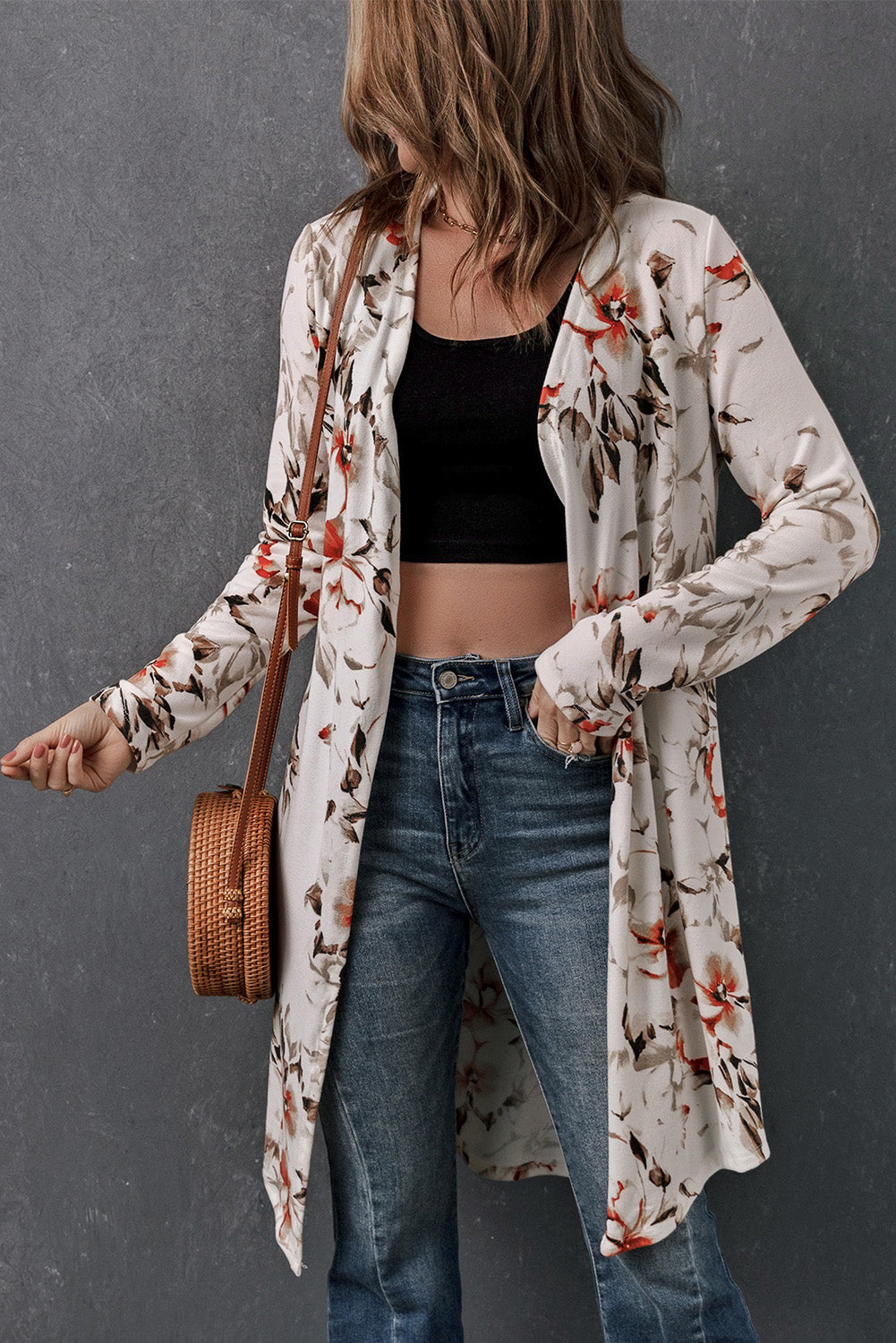 Women's Printed Open Front Longline Cardigan