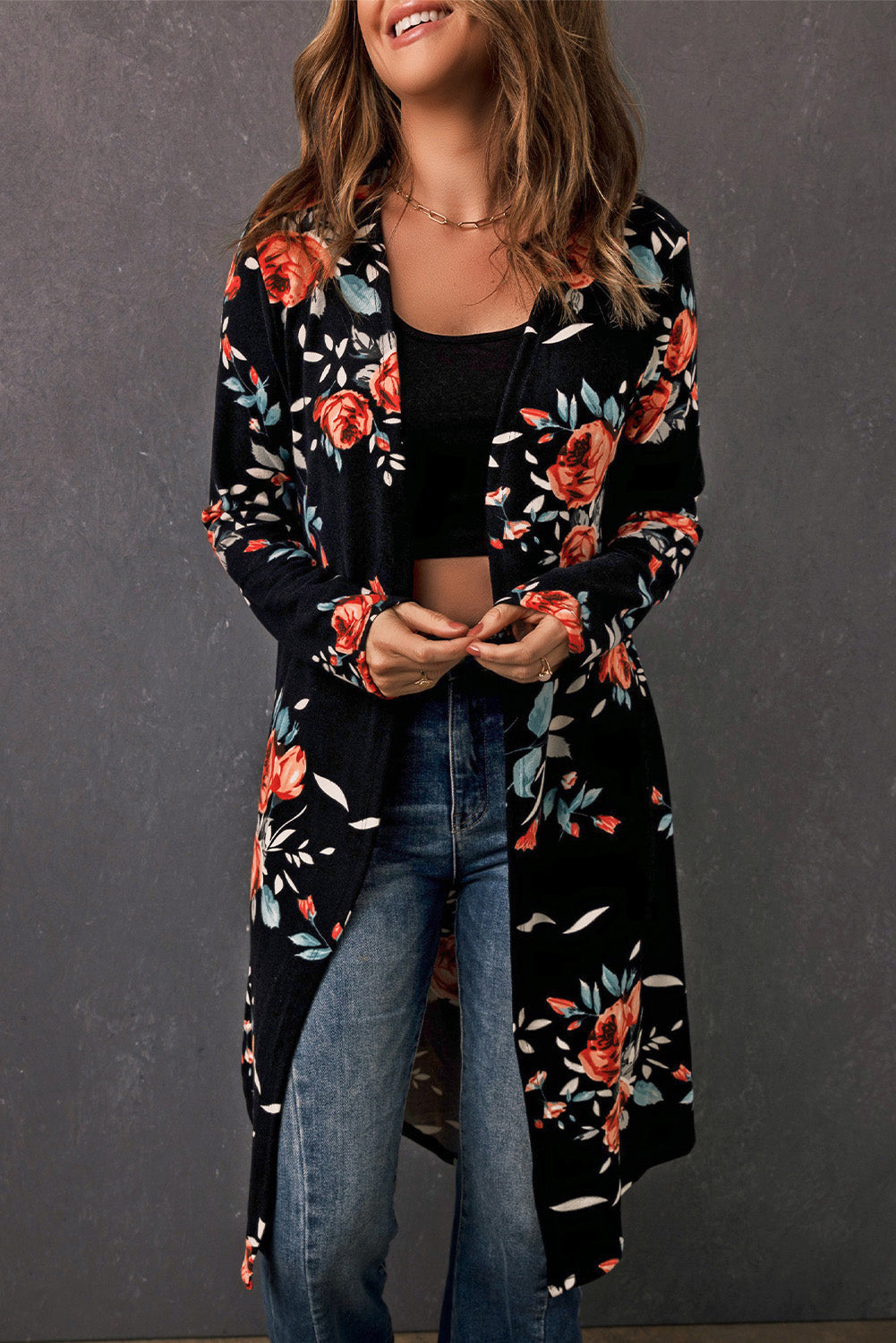 Women's Printed Open Front Longline Cardigan