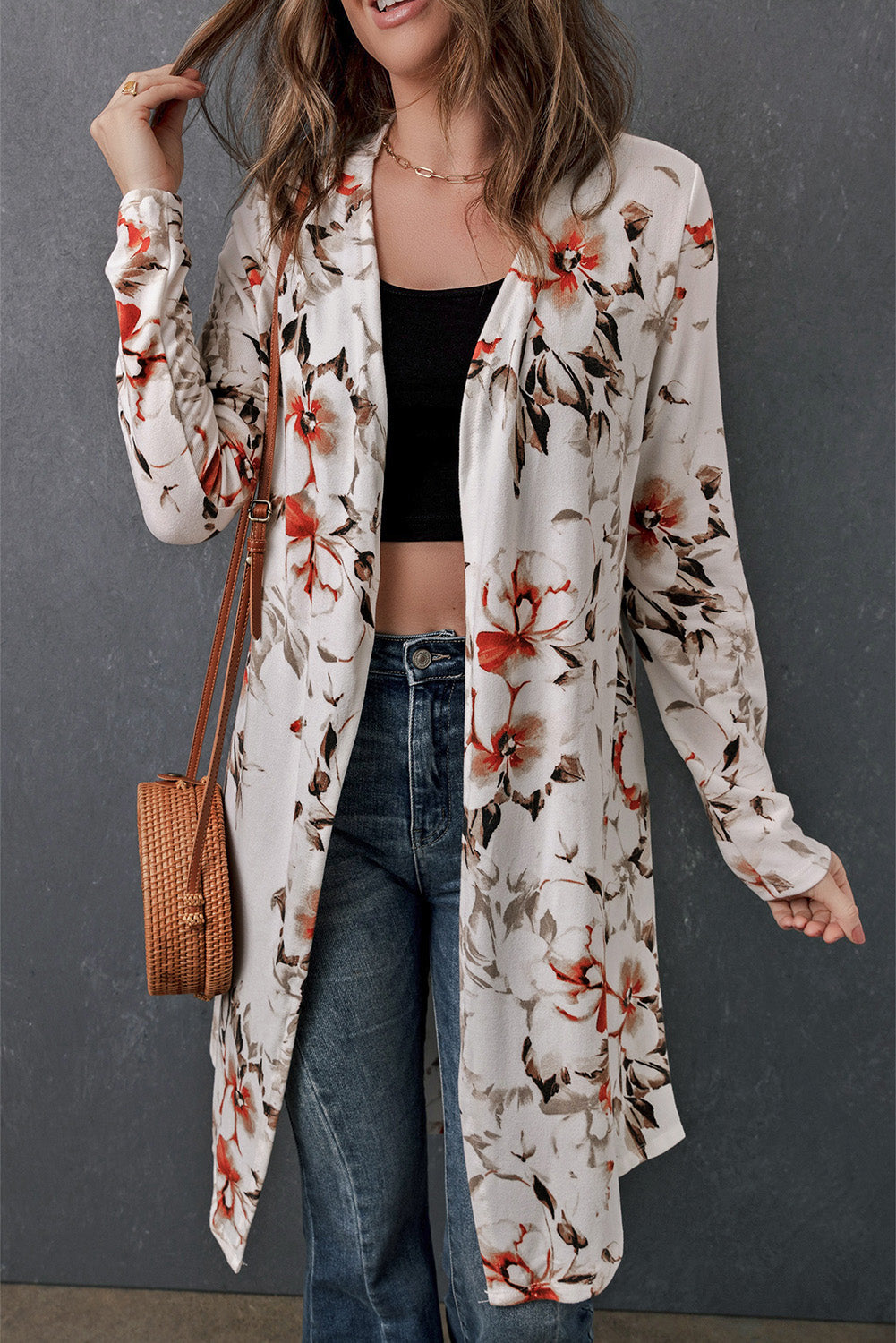 Women's Printed Open Front Longline Cardigan