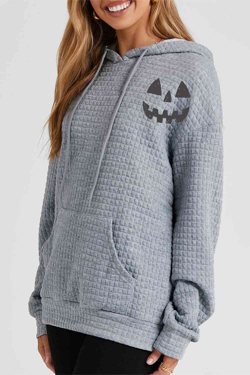 Women's Pumpkin Face Graphic Drawstring Hoodie with Pocket