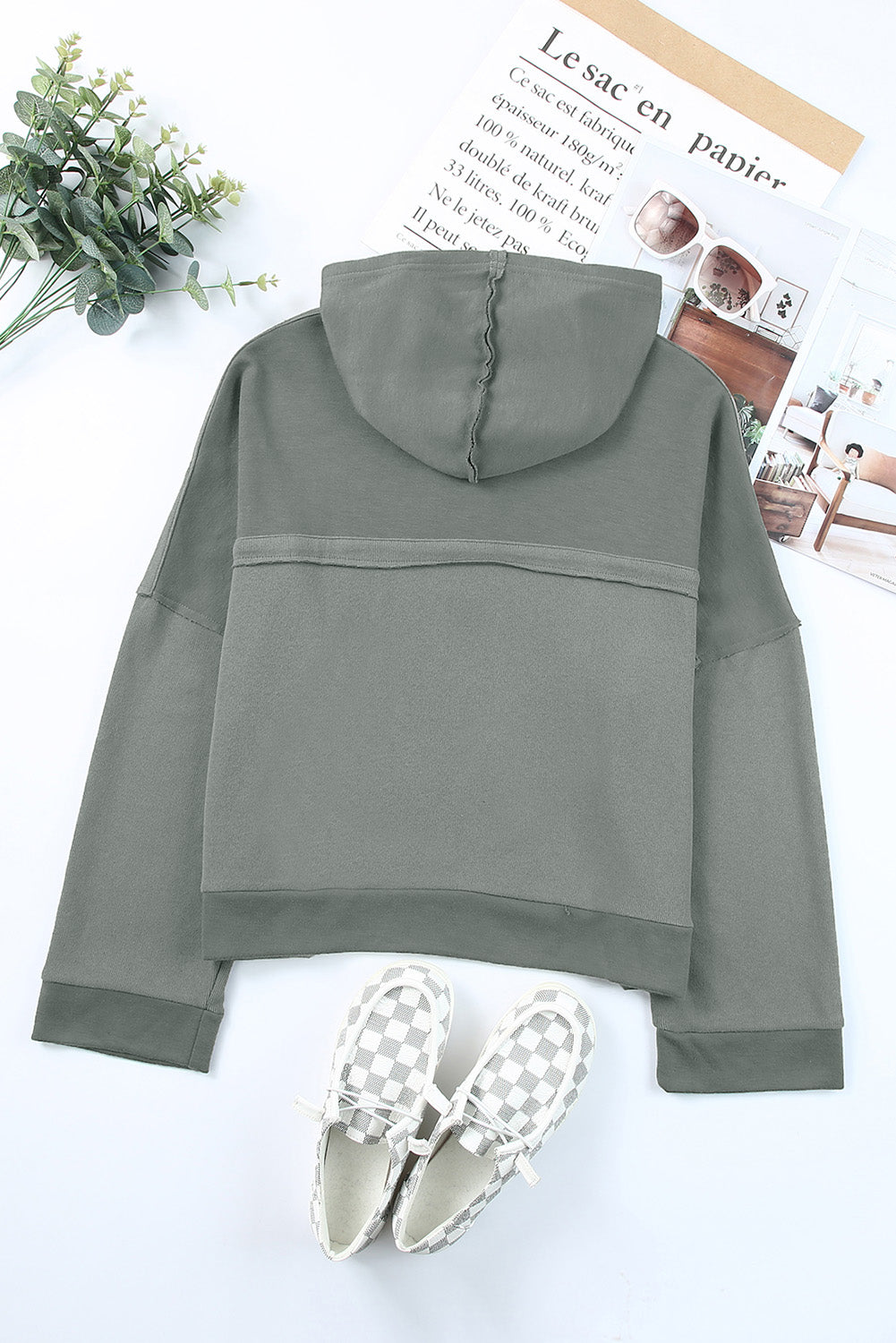 Women's Quarter-Button Exposed Seam Dropped Shoulder Hoodie