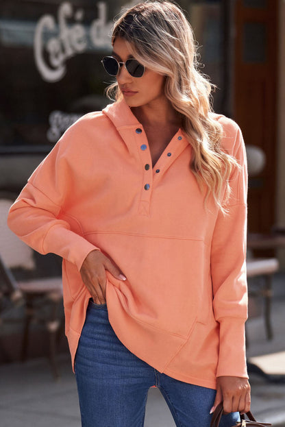 Women's Quarter-Snap Dropped Shoulder Hoodie Red Orange