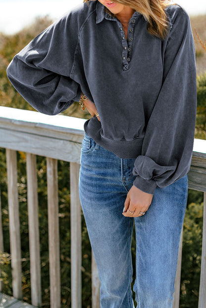 Women's Quarter-Snap Lantern Sleeve Sweatshirt With Collar