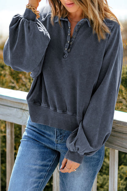 Women's Quarter-Snap Lantern Sleeve Sweatshirt With Collar French Blue