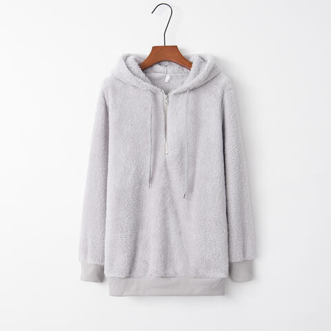 Women's Quarter-Zip Drawstring Teddy Hoodie