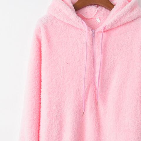 Women's Quarter-Zip Drawstring Teddy Hoodie