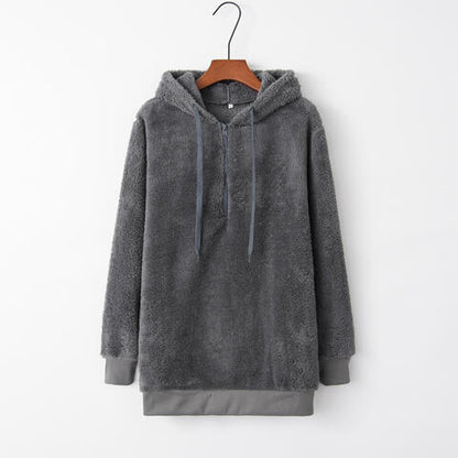 Women's Quarter-Zip Drawstring Teddy Hoodie