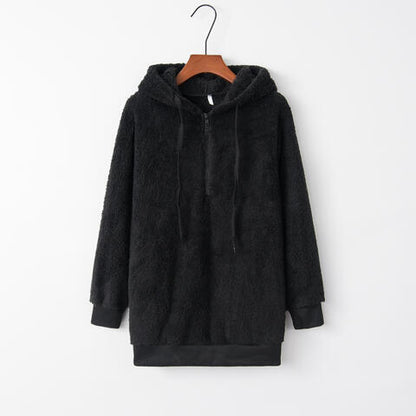 Women's Quarter-Zip Drawstring Teddy Hoodie