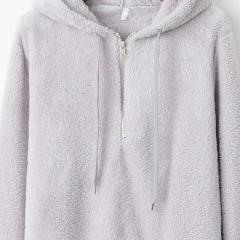 Women's Quarter-Zip Drawstring Teddy Hoodie