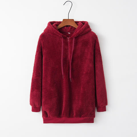 Women's Quarter-Zip Drawstring Teddy Hoodie