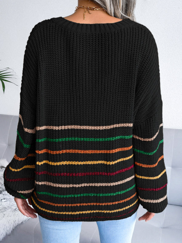 Women's Rainbow Stripe casual loose sweater