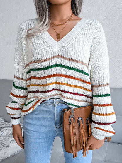 Women's Rainbow Stripe casual loose sweater