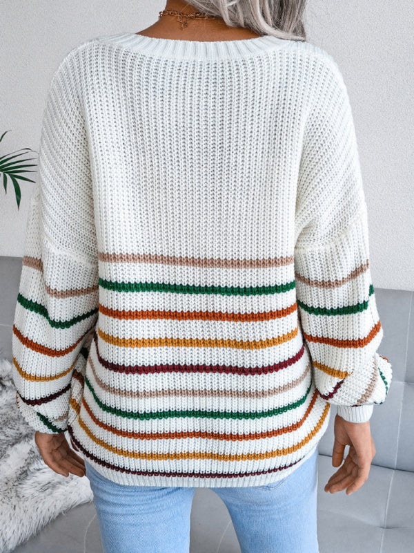 Women's Rainbow Stripe casual loose sweater