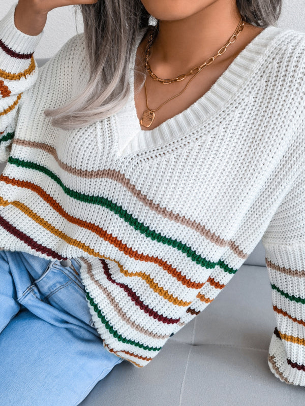 Women's Rainbow Stripe casual loose sweater