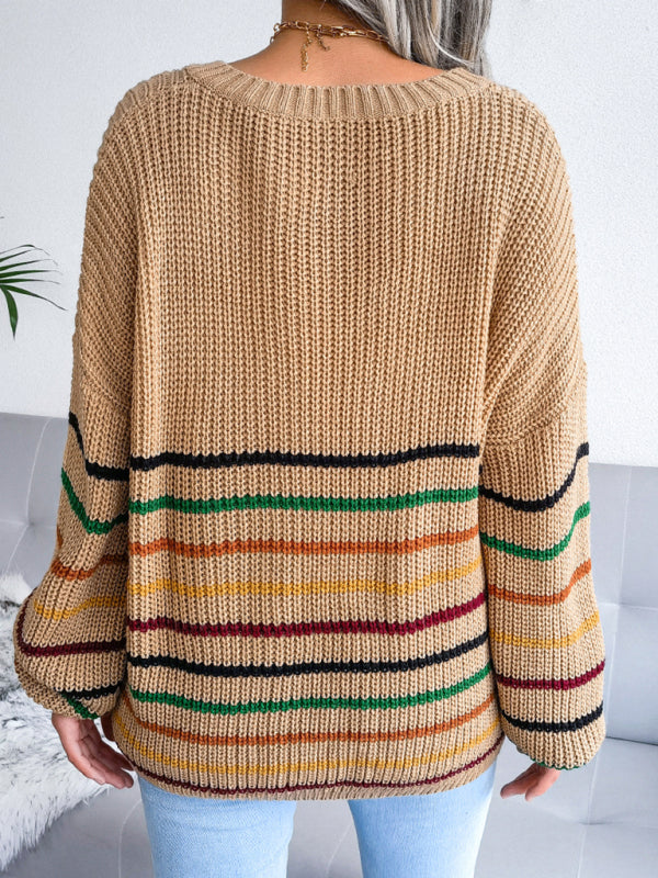 Women's Rainbow Stripe casual loose sweater
