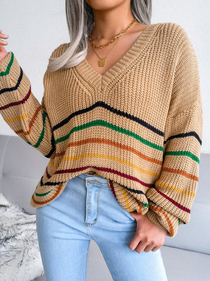 Women's Rainbow Stripe casual loose sweater