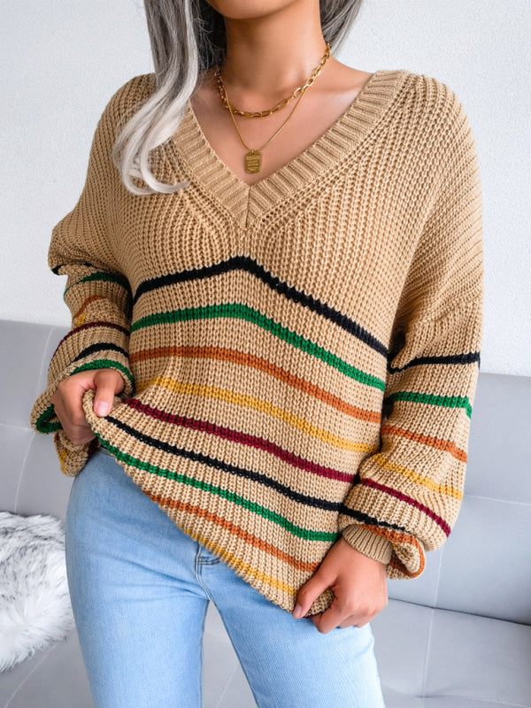 Women's Rainbow Stripe casual loose sweater