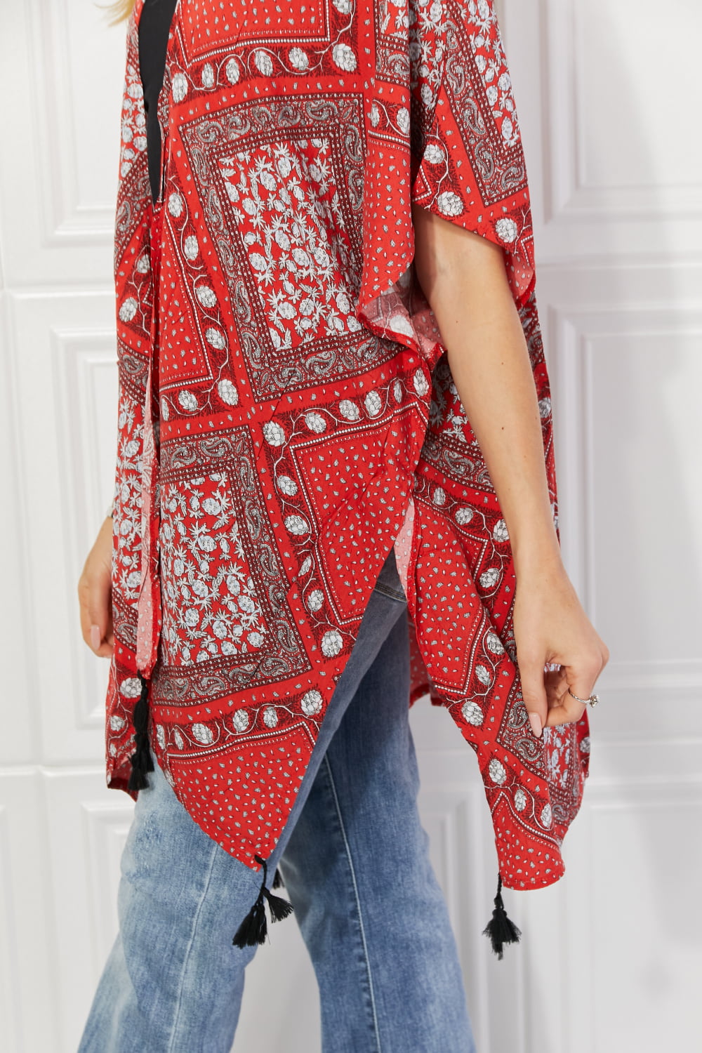 Women's Red Paisley Design Kimono