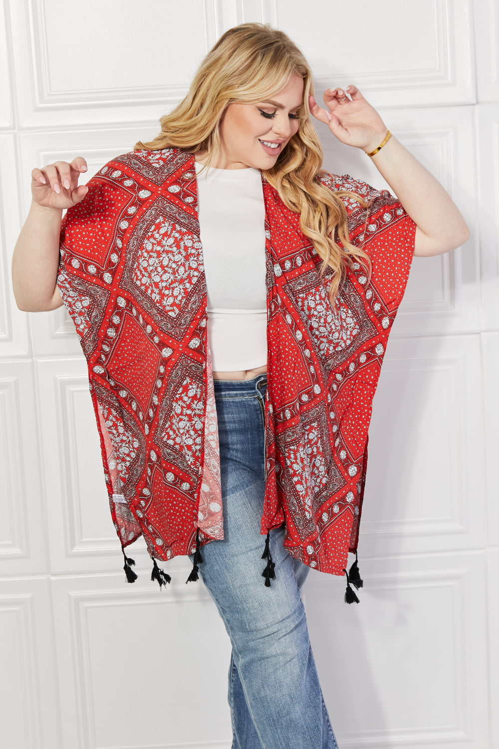 Women's Red Paisley Design Kimono