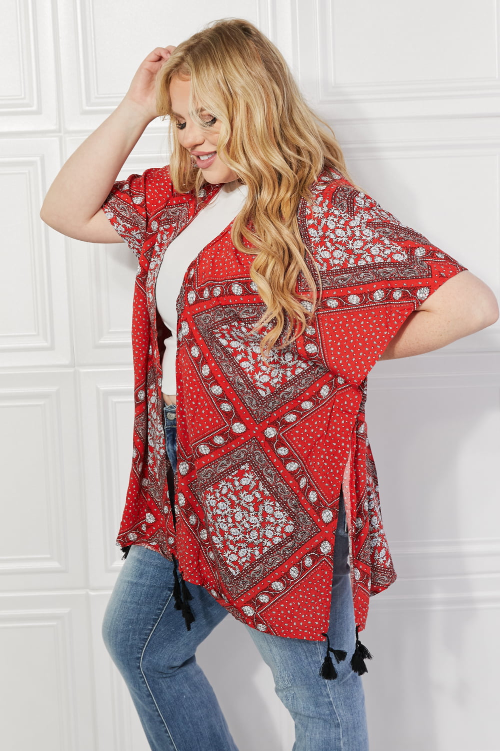 Women's Red Paisley Design Kimono