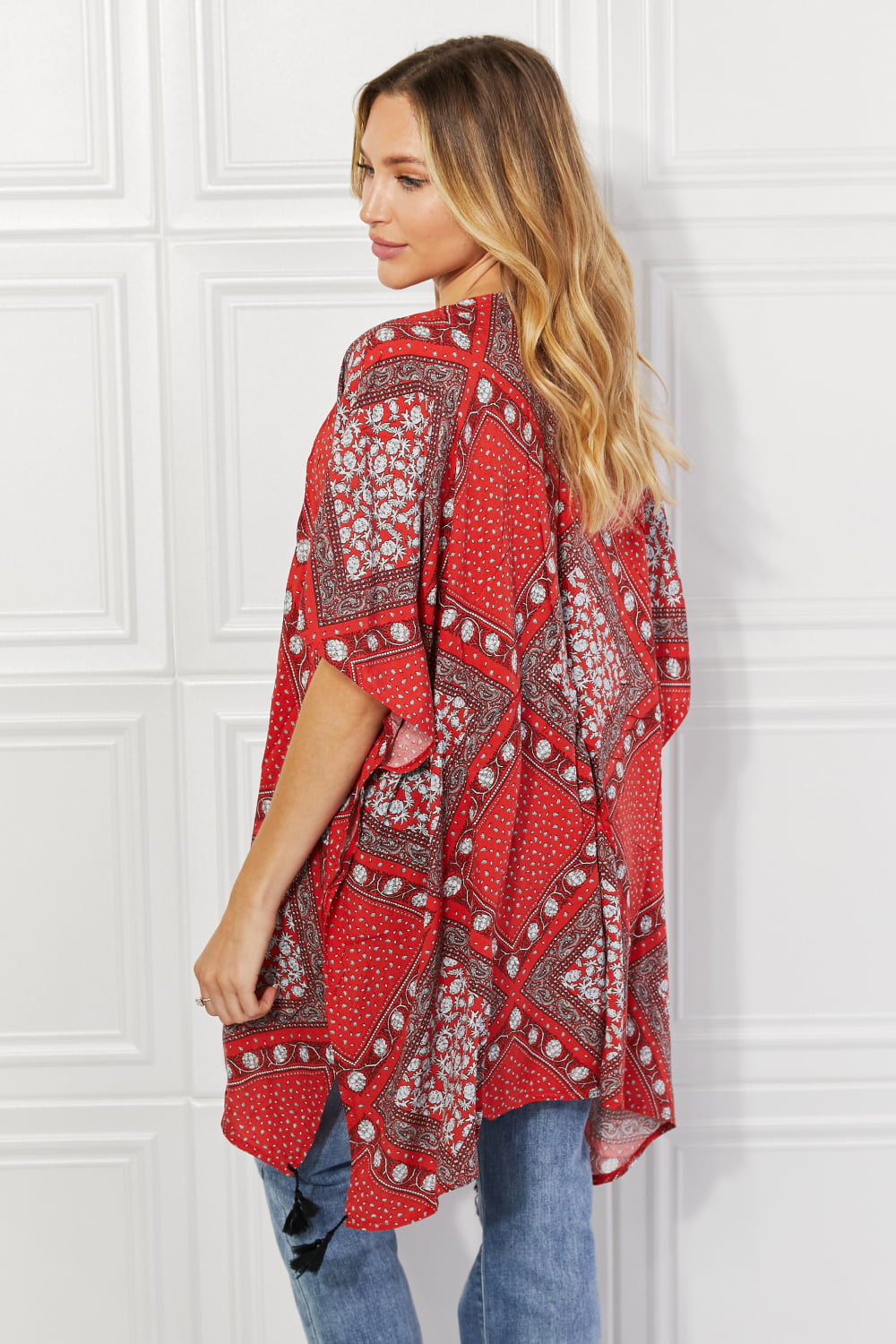 Women's Red Paisley Design Kimono