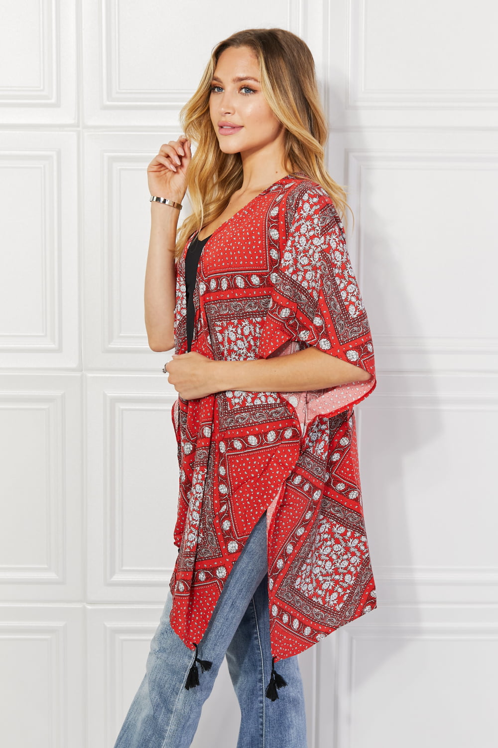 Women's Red Paisley Design Kimono