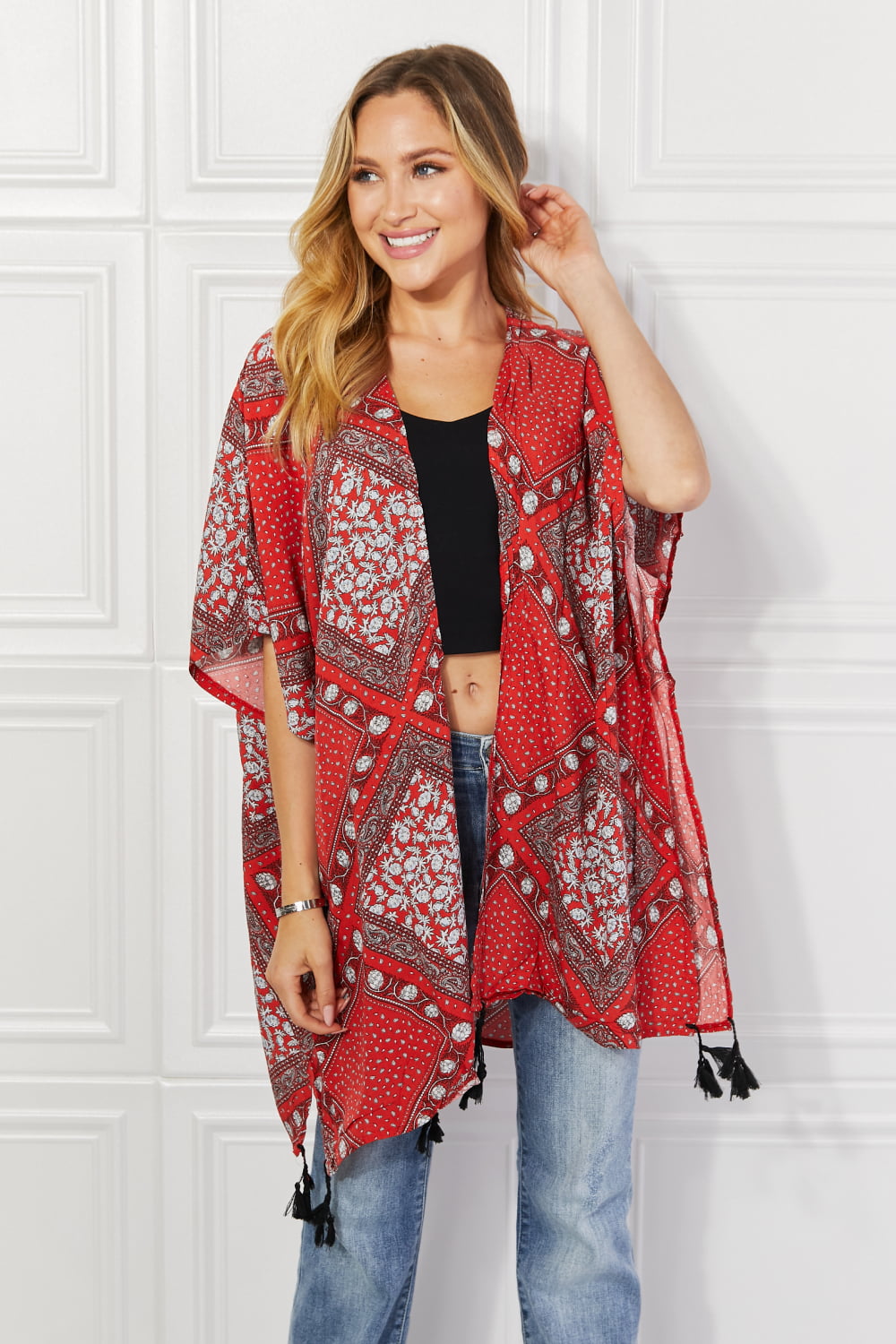 Women's Red Paisley Design Kimono