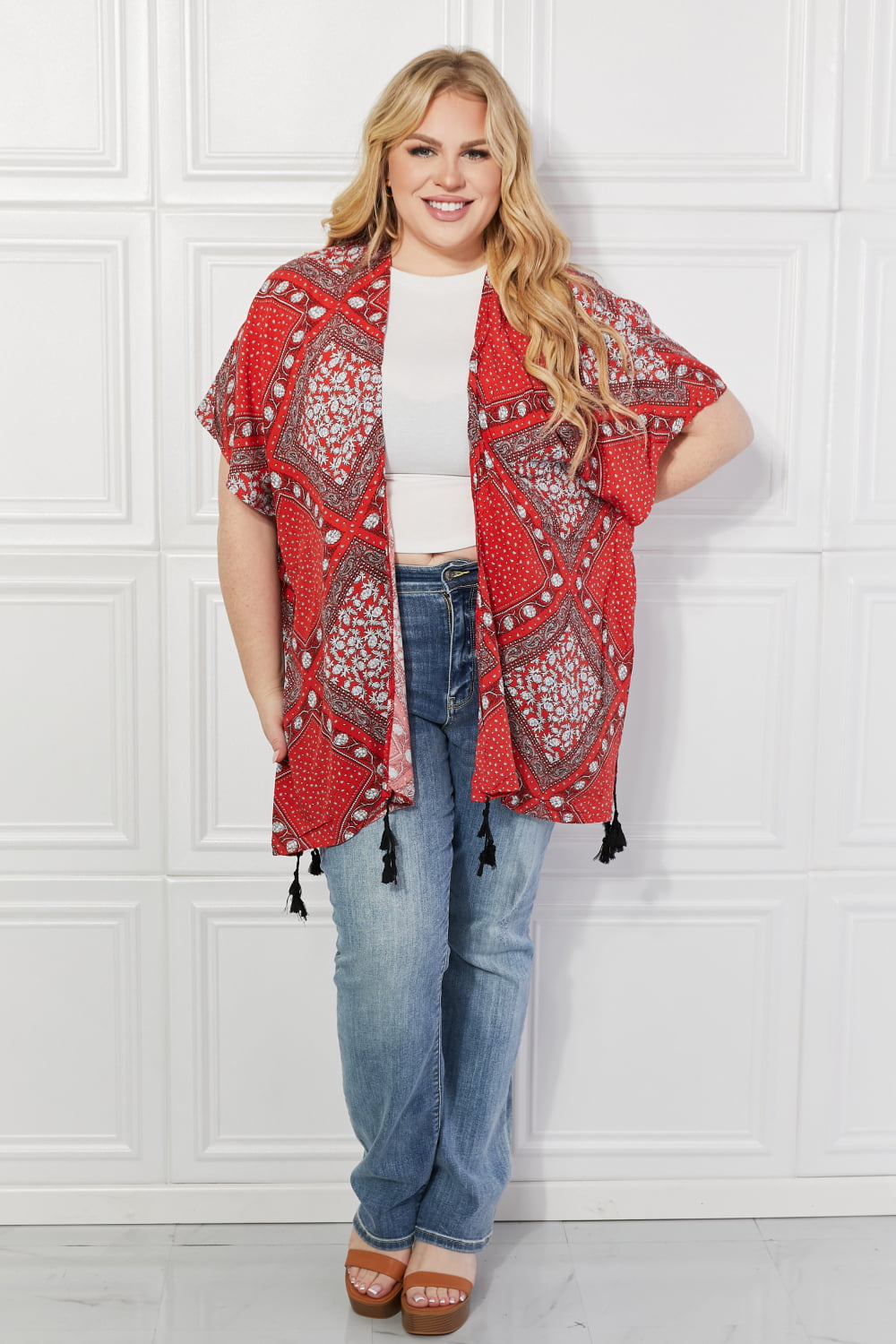 Women's Red Paisley Design Kimono