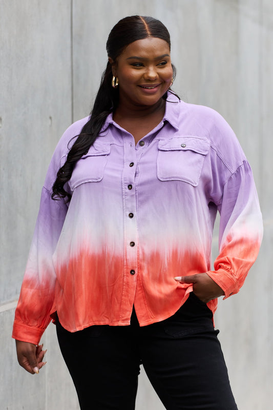 Women's Relaxed Fit Tie-Dye Button-Down Shirt Lavender