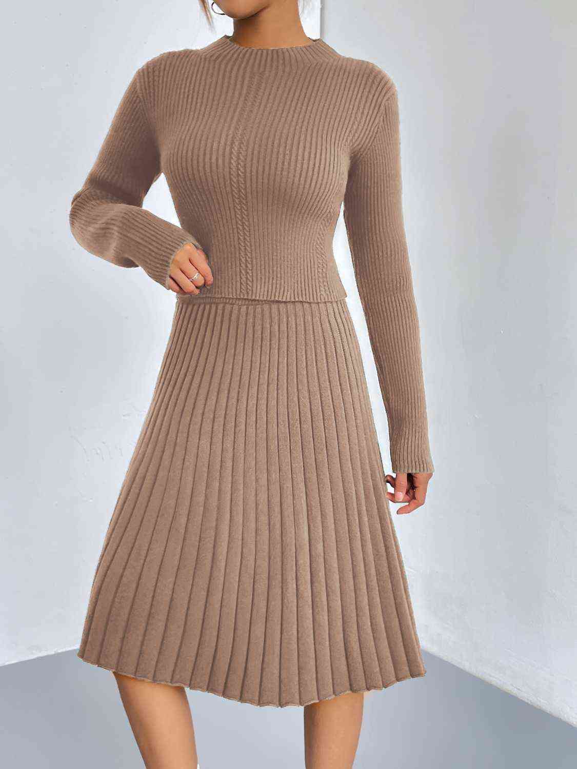 Women's Rib-Knit Sweater and Skirt Set Dust Storm