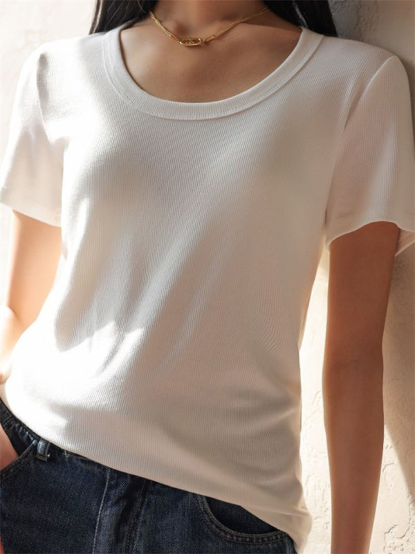 Women's Ribbed Short Sleeve T-Shirt White F