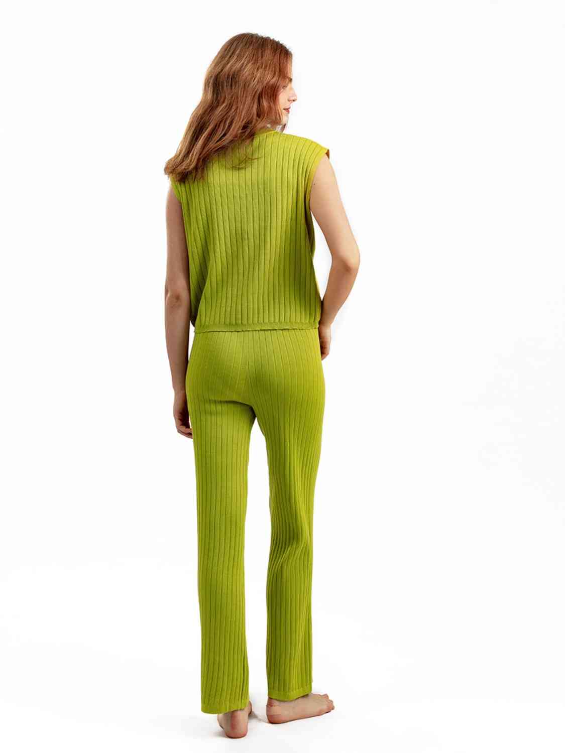 Women's Ribbed Sweater Vest and Drawstring Knit Pants Set