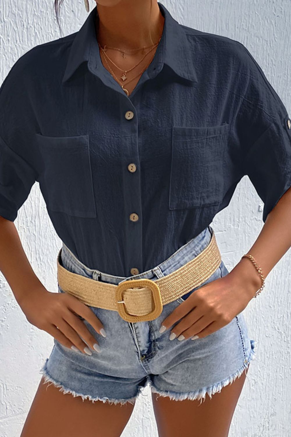 Women's Roll-Tab Sleeve Pocketed Shirt