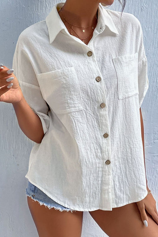 Women's Roll-Tab Sleeve Pocketed Shirt White