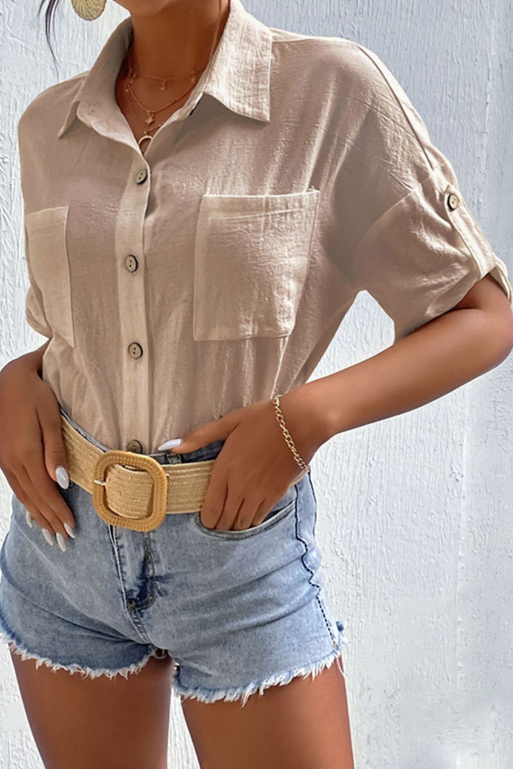 Women's Roll-Tab Sleeve Pocketed Shirt