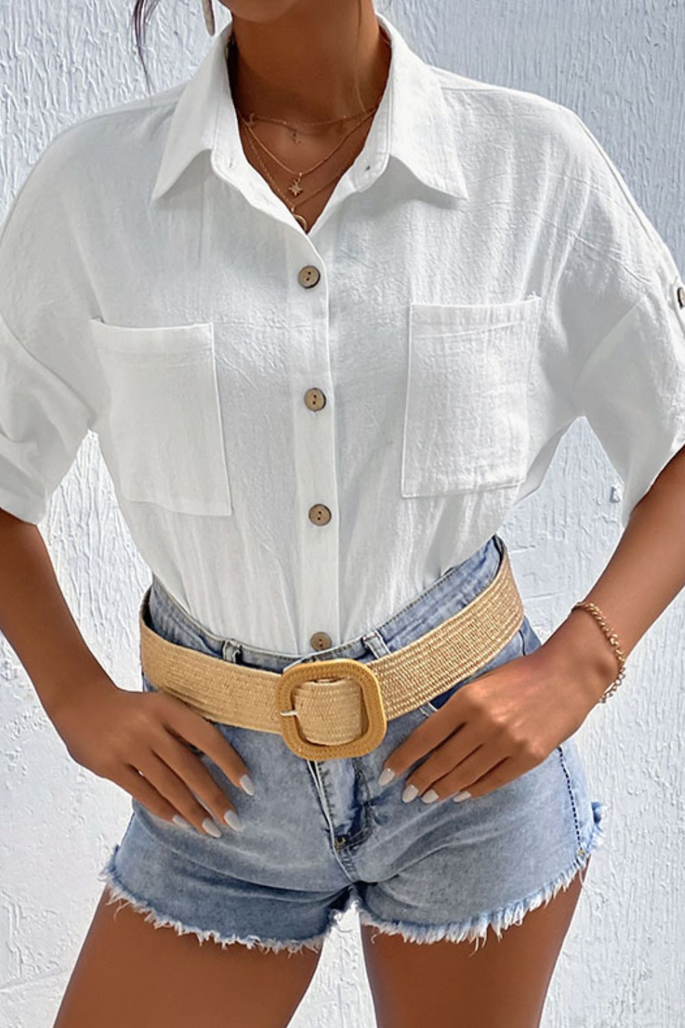 Women's Roll-Tab Sleeve Pocketed Shirt