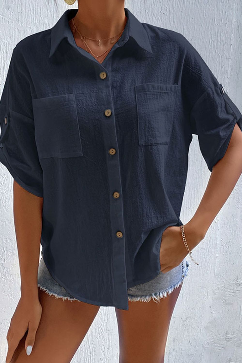 Women's Roll-Tab Sleeve Pocketed Shirt