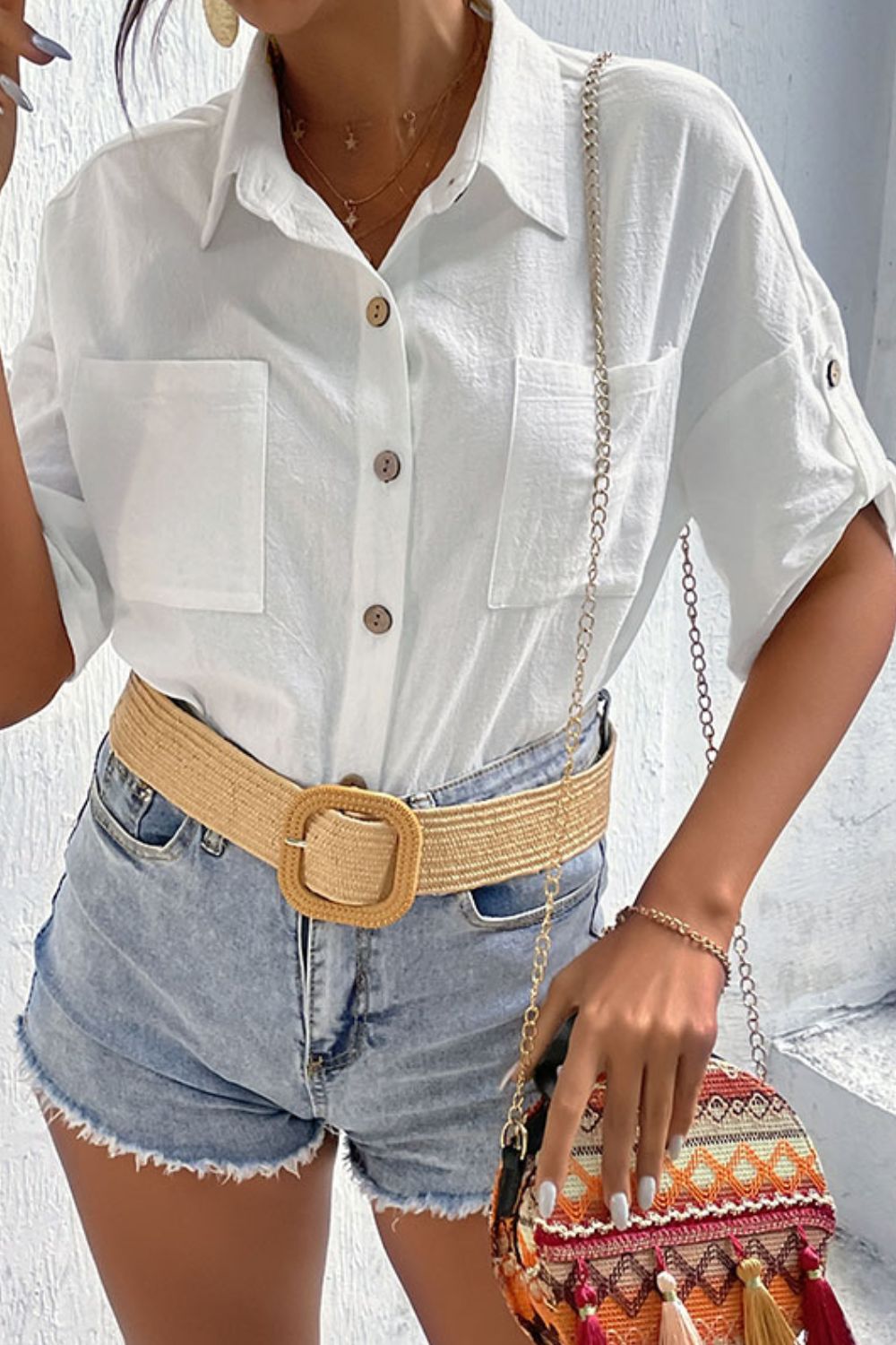 Women's Roll-Tab Sleeve Pocketed Shirt