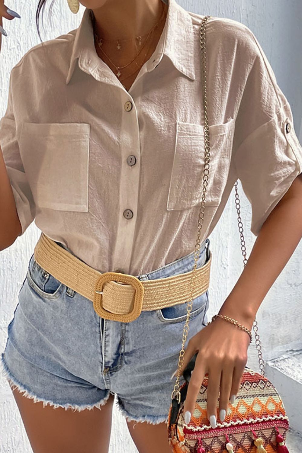 Women's Roll-Tab Sleeve Pocketed Shirt