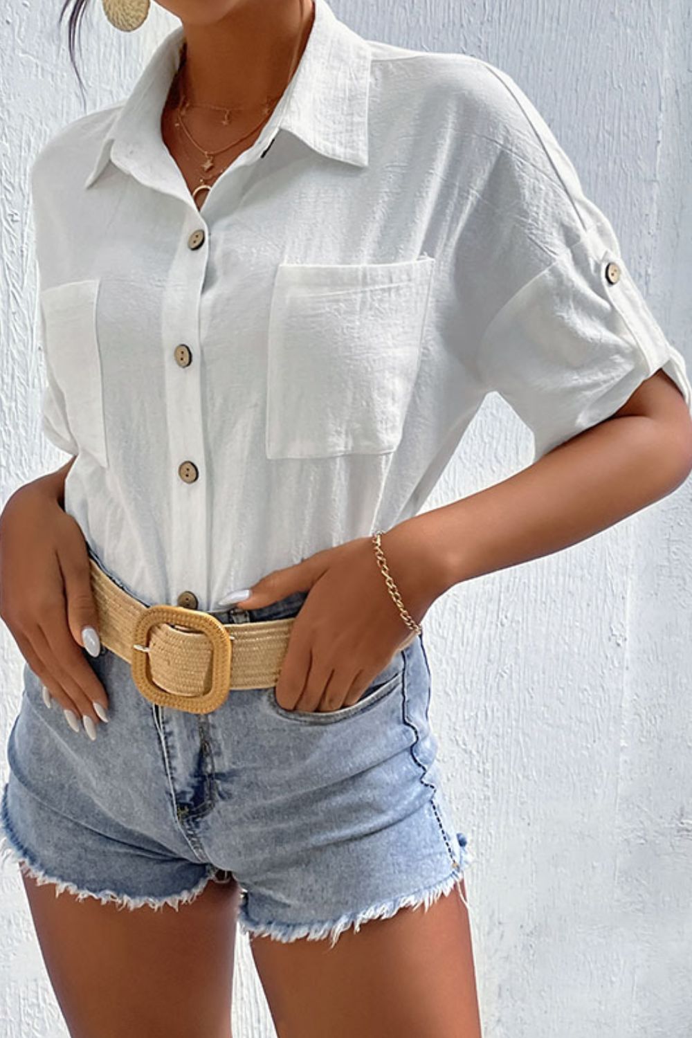 Women's Roll-Tab Sleeve Pocketed Shirt