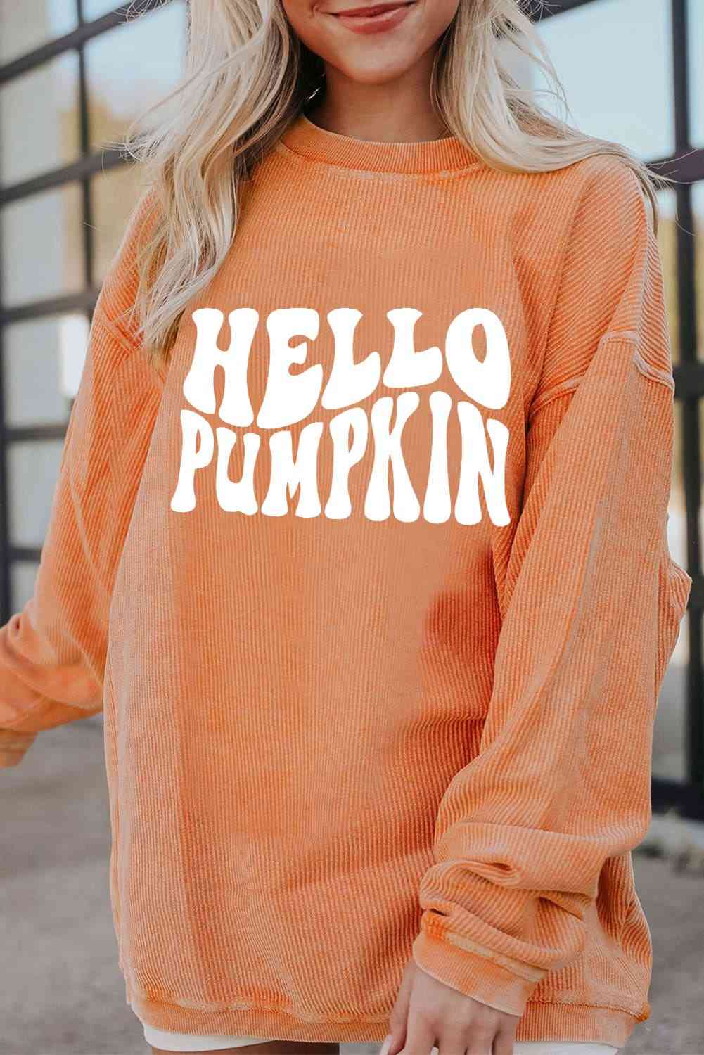 Women's Round Neck Dropped Shoulder Sweatshirt Pumpkin