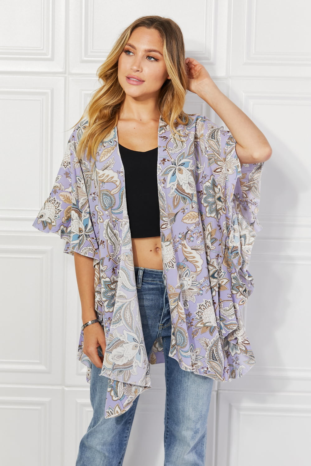 Women's Secret Garden Floral Kimono Lavender One Size