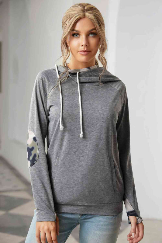 Women's Side Zip Sweatshirt with Front Pocket Charcoal