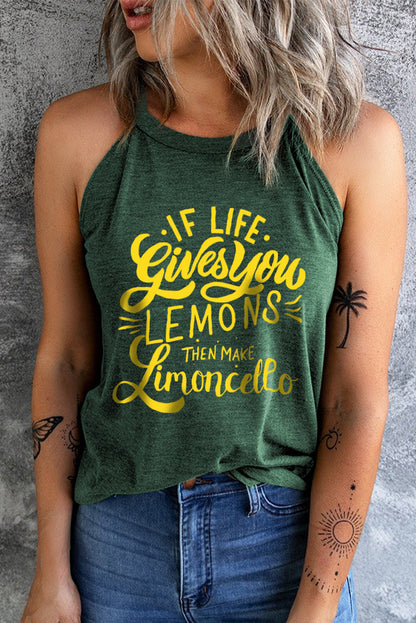 Women's Slogan Graphic Round Neck Tank Forest