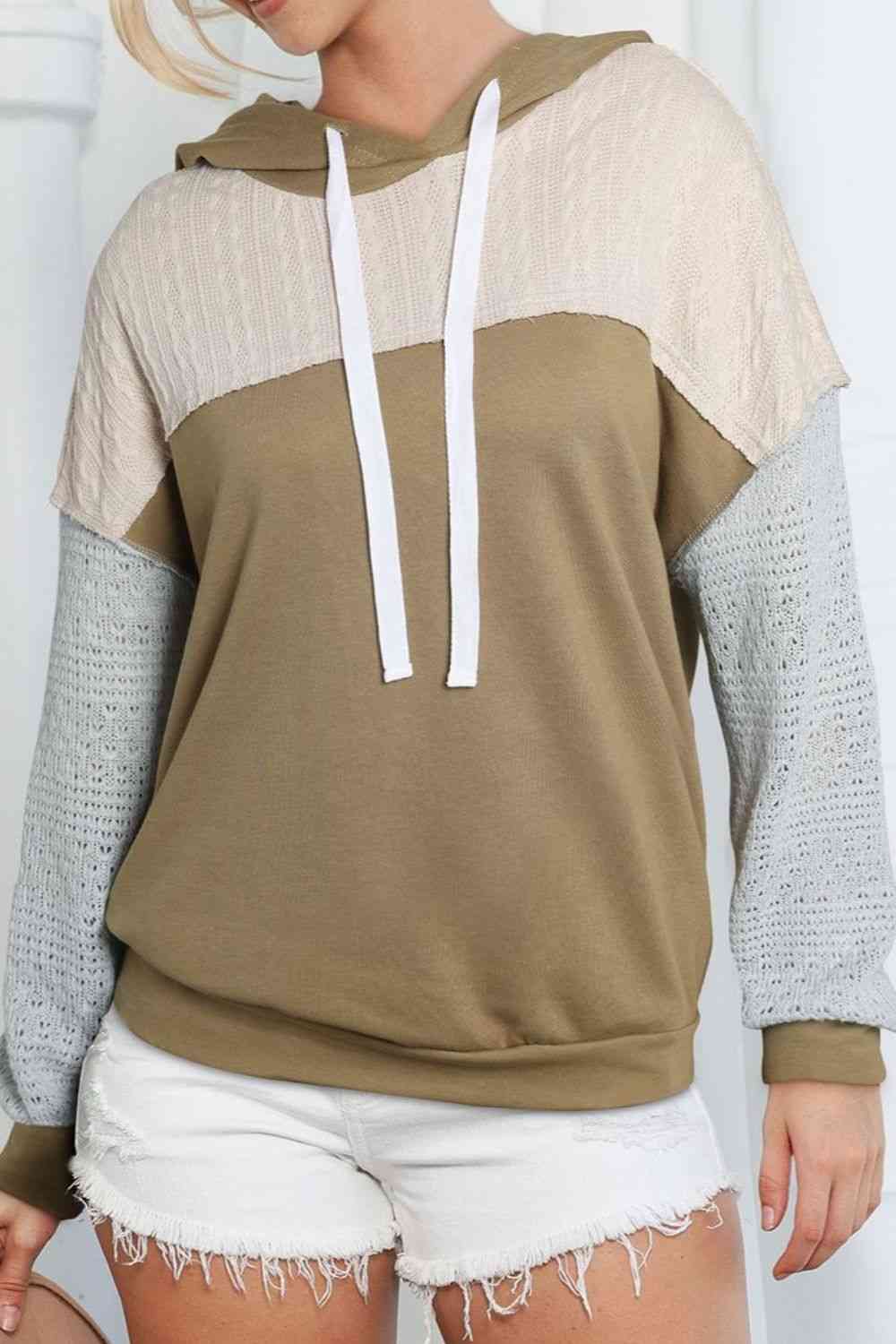 Women's Splicing Drawstring Sweatshirt Taupe