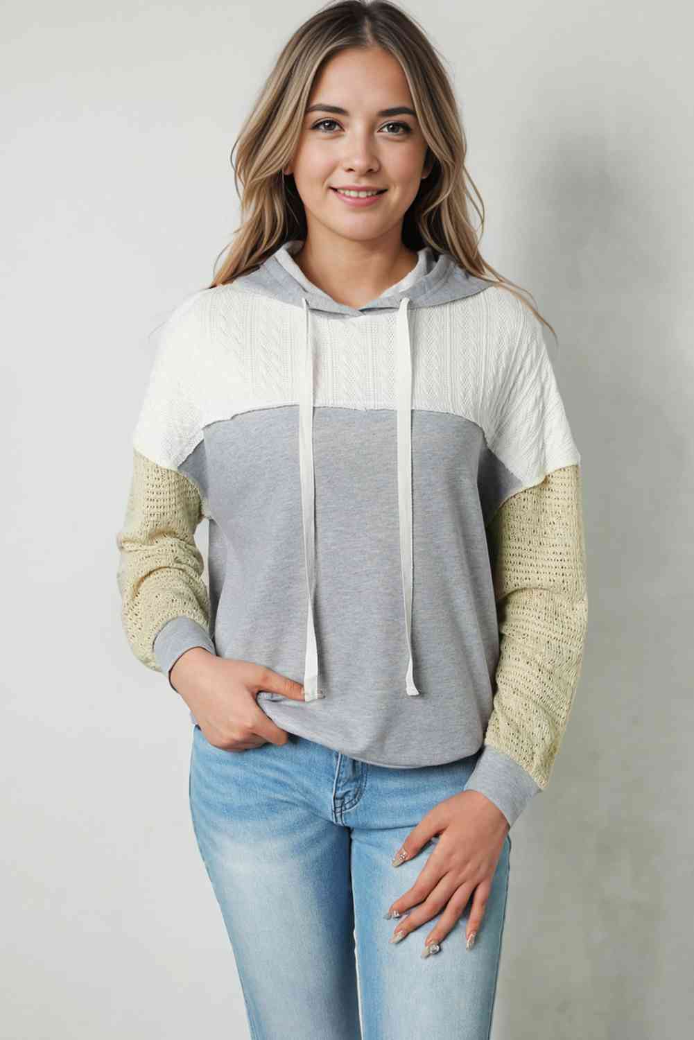 Women's Splicing Drawstring Sweatshirt Charcoal