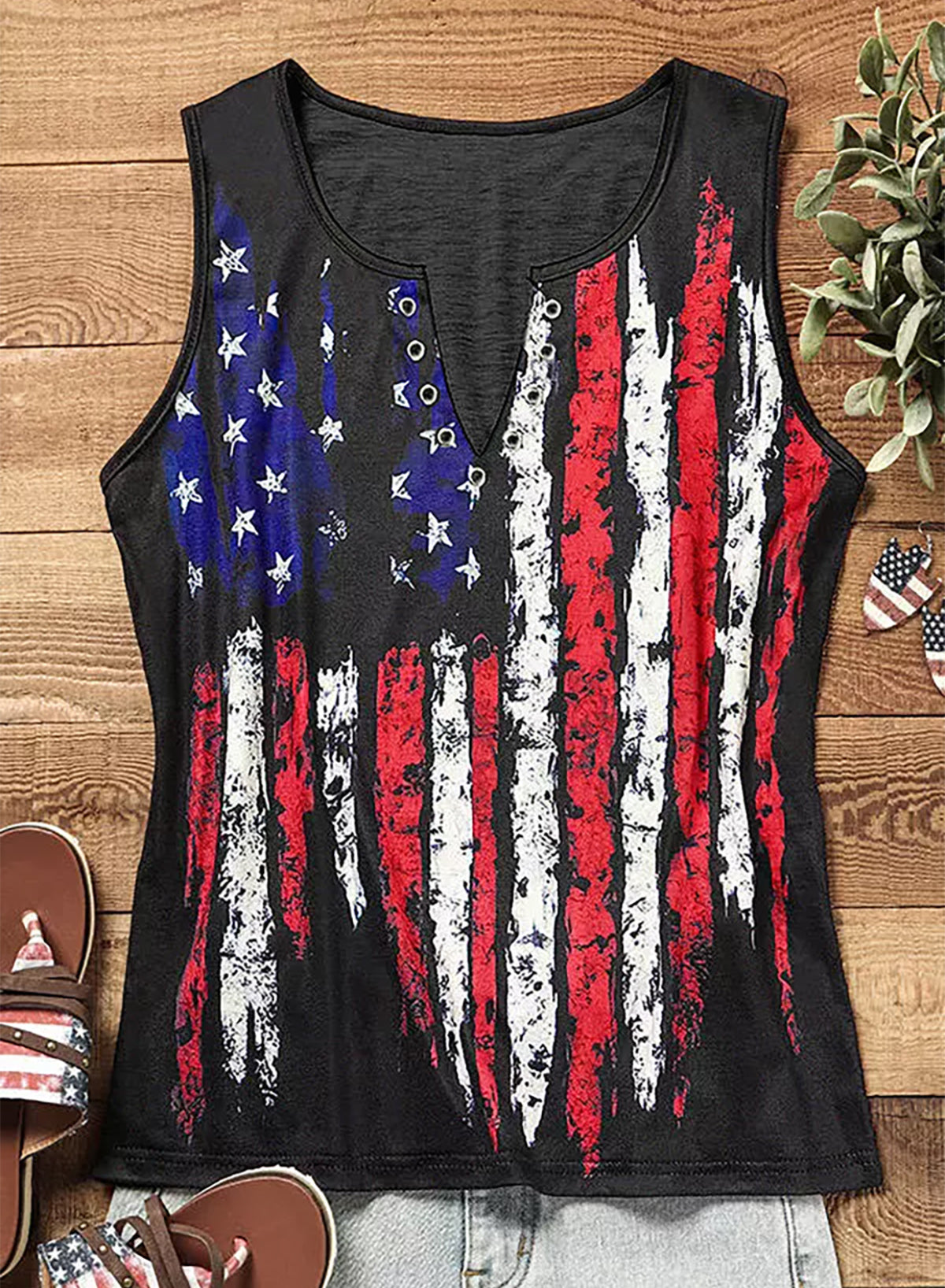 Women's Star and Stripe Notched Neck Tank