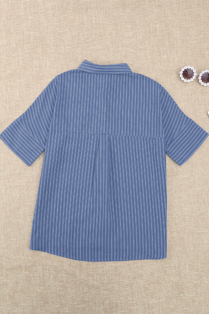 Women's Striped Button-Up Short Sleeve Shirt